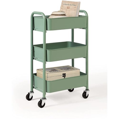 SunnyPoint 3-Tier Delicate Compact Rolling Metal Storage Organizer - Mobile Utility Cart Kitchen/Under Desk Cart with Caster Wheels (Turq, Compact (15.5" X 26.8" X 10.27"))