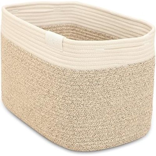 CRAFT CORE Cotton Rope Storage Basket | Woven Rope Basket for Laundry, Toys, Blankets, Books | Bins for Organizing Living Room, Nursery | 38L x 25W x 25H | Mixed Brown - Off White, 1-Pack