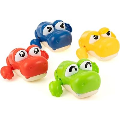 DUCKBOXX XX Wind-up Swimming Baby Crocodiles Bath Toys, No Battery Mold-Free Anti-Rust Interactive Montessori Toy for Kids (4pcs)