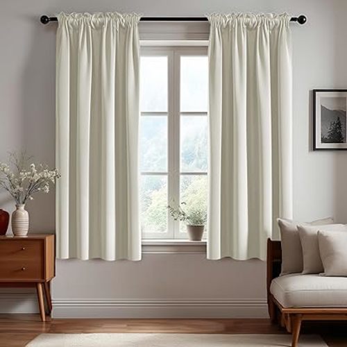 Deconovo Blackout Curtains, Thermal Insulated Rod Pocket Window Drapes, Noise Reducing, Oeko-TEX Certified, Room Darkening Curtains for Bedroom/Living Room, 2 Panels, Light Beige, 42W x 54L