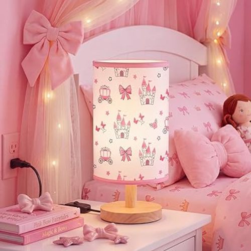 Glooglitter Pink Bow Table Lamp 3 Colors Dimmable Lights Princess Room Bedroom Decor 9.72 x 5.12 Inch Pink Castle Bow Night Light Bedside Bedroom Lamps Decoration for Desk Birthday Gifts