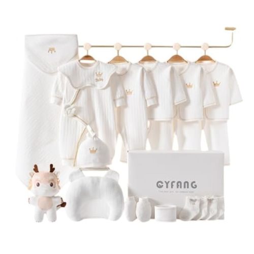 17-Pieces unisex 0-6 months newborn Baby Layette Essentials premium cotton clothing Giftset including pants, bodysuits and a toy