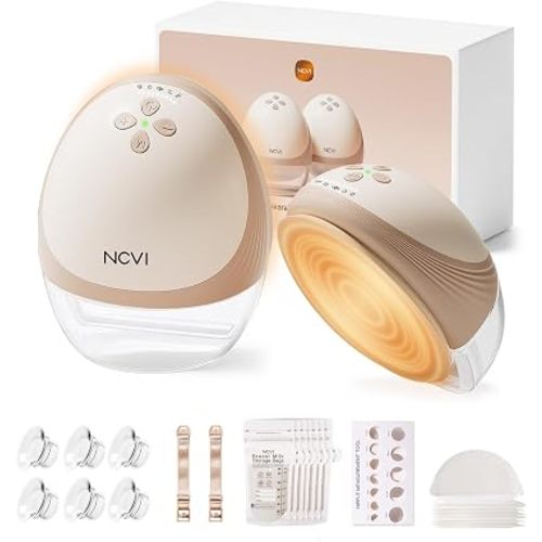 NCVI Security Heated Wearable Breast Pump, Hands-Free Breast Pump with Innovative HeatFlow, Hospital-Grade Suction, Magnetic Charging Cable, 4 Modes 9 Levels Portable Breastfeeding Pump for Mom