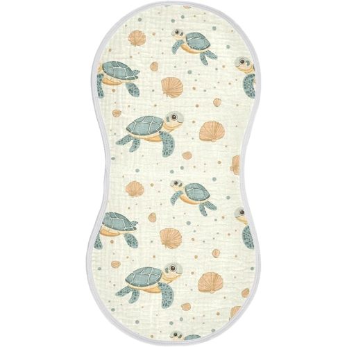 vvfelixl Muslin Burp Cloths Cartoon Cute Sea Turtle Baby Washcloths for Baby Girl Boys 2 Pack
