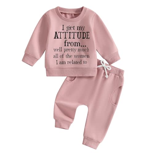 Mandizy Baby Girl Fall Clothes Funny Letter Print Long Sleeve Crew Neck Sweatshirt Casual Pants Set Toddler Winter Outfit
