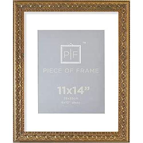Golden State Art, 11x14 Ornate Finish Photo Frame, with White Mat for 8x10 Picture & Real Glass, Color: Bronze