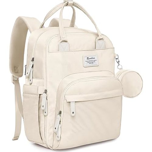RUVALINO Diaper Bag Backpack, Multifunction Travel Pack Maternity Baby Changing Bags, Large Capacity, Waterproof, Beige