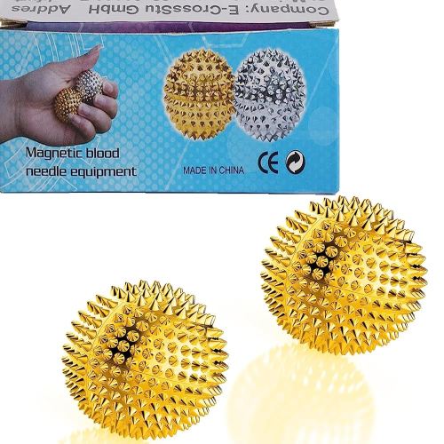 Spiky Massage Ball, Magnetic Balls, Hand Massage Ball Gold Ball 1 Pair, Hand Acupuncture Ball Massage for Adult and Kid, Hand Exercise Squeeze Balls for Pain Pressure and Stress Relief