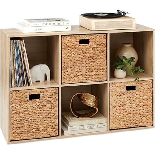 Best Choice Products 6-Cube Storage Organizer, 13.5in Shelf Opening, Bookcase, Display Shelf, Customizable w/ 3 Removable Back Panels – Light Oak