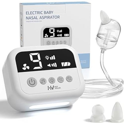 HEYVALUE Nasal Aspirator for Baby, Electric Nose Suction for Baby with 9 Levels Suction, Night Light and Nursery Rhyme Soothing Function, Hospital Grade Nose Sucker with Food-Grade Silicone Tips