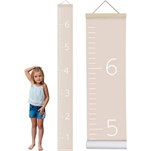 Morxy Canvas Growth Chart for Kids - Unisex Kids Room Wall Decor - Measuring Height Chart- Wall Tape with Height Chart for Kids (Plain Beige)