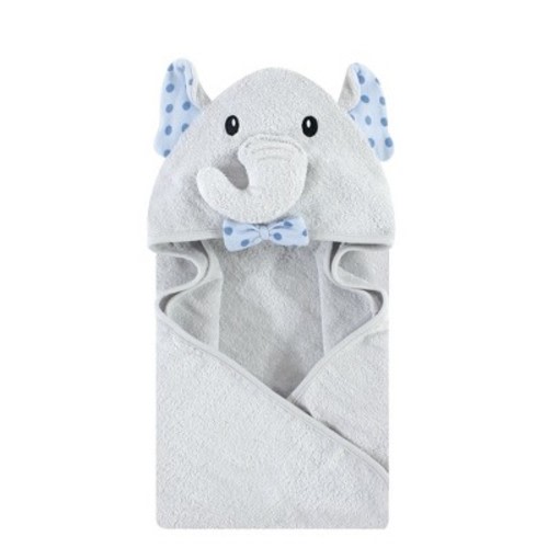 Hudson Baby Infant Boy Cotton Animal Face Hooded Towel, Blue Dots Gray Elephant, One Size