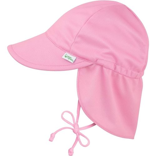 i play. by green sprouts Baby & Toddler Breathable Flap Hat All-day, UPF 50+ sun protection Wet or Dry - 0-6 Months - Light Pink