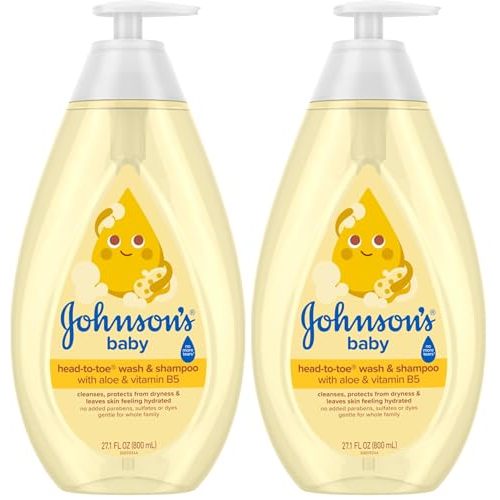 Johnson's Head-to-Toe Gentle Tear-Free Baby & Newborn Wash & Shampoo, Sulfate-, Paraben- Phthalate- & Dye-Free, Hypoallergenic Wash for Sensitive Skin & Hair, 27.1 fl. Oz (Pack of 2)