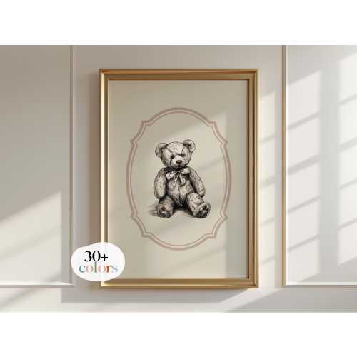 Teddy bear nursery print, Vintage Nursery Decor, vintage nursery wallart, vintage nursery print, Teddy bear sketch, Antique Nursery decor