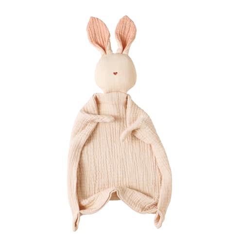 insular Bunny Lovey Blanket for Boys and Girls, Organic Cotton Muslin Security Blanket for Babies, Soft Breathable Lovie Soothing Towel for Newborn and Infant, Khaki