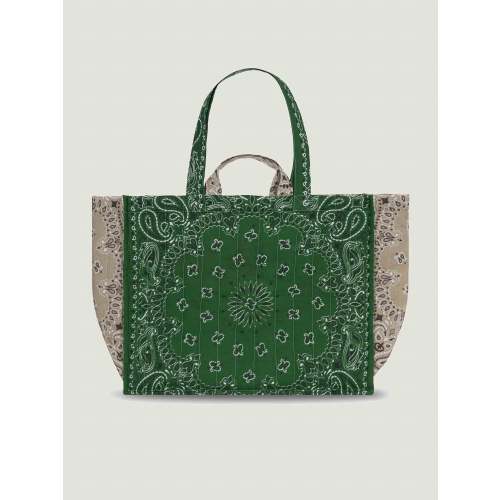 Quilted Maxi Cabas Tote - Week-end Green / Beige