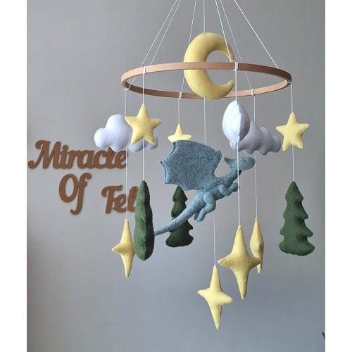 Felt Dragon Baby Mobile: Fantasy Nursery Crib Decor, New Mom Gift