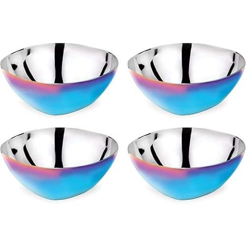Ahimsa Stainless Steel Bowls for Kids | 12 Ounce Snack Bowls | Pediatrician Designed - Dishwasher Safe | 100% BPA Free | Pack of 4 (Iridescent Blue)