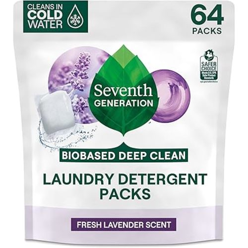 Seventh Generation Laundry Detergent Packs, Lavender, Biobased Deep Clean, EPA Safer Choice Certified, 64 Count