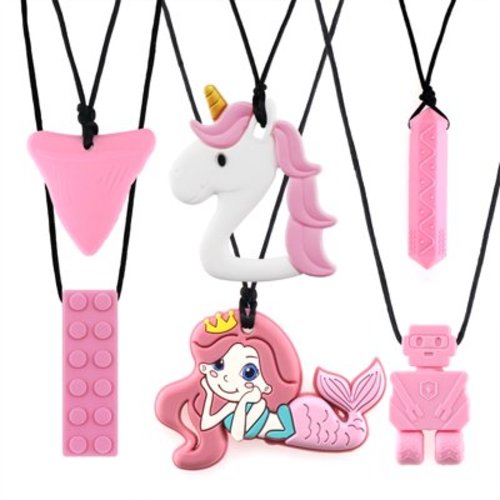 Silicone Necklaces Oral Motor Chewy Tool,6 Pack Sensory Chew Toys for Autism, ADHD, SPD, Chewies with Special Needs(Pink)