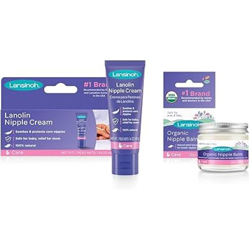 Lansinoh Lanolin Nipple Cream (1.41 Ounces) and Organic Nipple Balm (2 Ounces), Breastfeeding Essentials, 1 Count Each