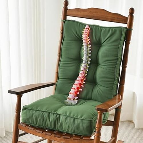 SUNROX Memory Foam Non Slip Rocking Chair Cushion, FadeShield Water Resistant Thicken Durable Tufted Pads, Set of Seat & Back Cushion with Ties for Indoor/Outdoor Rocker, 2 Piece, Army Green