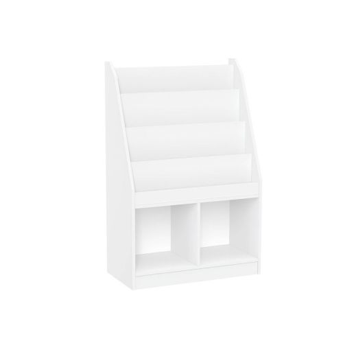 RiverRidge Kids' Bookshelf and Toy Storage Organizer with 4 Bookracks and 2 Cubbies White: Toddler & Childrens Bookshelf