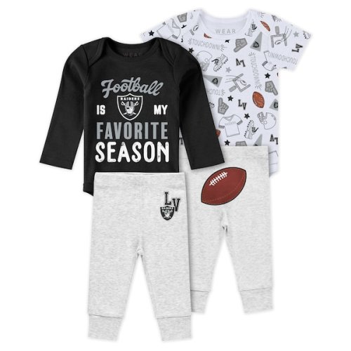 Las Vegas Raiders WEAR by Erin Andrews Newborn & Infant Three-Piece Turn Me Around Bodysuits & Pant Set