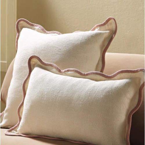 Evie Linen Dusky Pink Scalloped Rectangular Pillow
