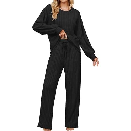 Blooming Jelly Womens Lounge Set Cute Long Sleeve Pajama Sets Casual 2 Piece Pj Outfit Fall Sleepwear Pockets