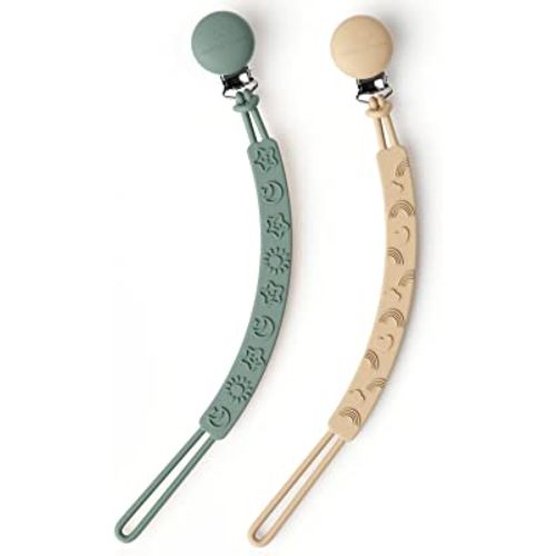 Cuddle Campus Pacifier Clip,Pack of 2 Pacifier Holder Clip with One Piece Design,Soft Flexible Silicone Baby Pacifier Holder with Texture for Boy and Girl