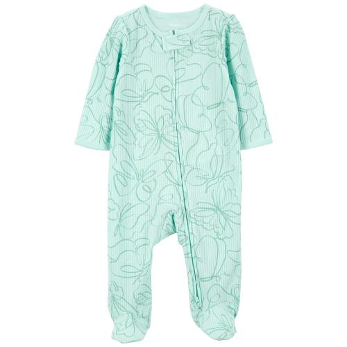 Baby Butterfly 2-Way Zip Cotton Blend Sleep & Play Pajamas - Style,Mint