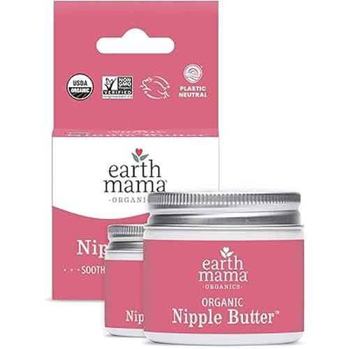 Earth Mama Organic Nipple Butter™ | Nipple Cream Safe for Breastfeeding | Postpartum Essentials for Nursing | Non Lanolin Nipple Cream, 2 fl oz (2-Pk)
