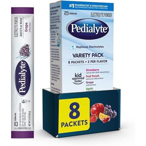 Pedialyte Electrolyte Powder Packets, Variety Pack, Hydration Drink, 8 Single-Serving Powder Packets