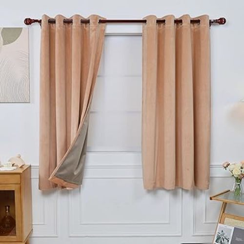 INLINAS Velvet Blackout Curtain - Luxurious Softness with Light Control, Thermal Insulated, Noise Reduction, Energy Saving Set of 2 Panels, Warm Orange, 52W x 63L Inch