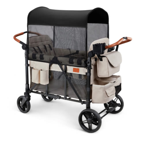 ZTDM 4 Kids Wagon Stroller, All-Terrain Wagon for Toddler with Canopy, Parent Organizer, Shoulder Bag, Adjustable Handlebar, Phone Holder, High Seat & 5 Point Harness, Ultimate Quad