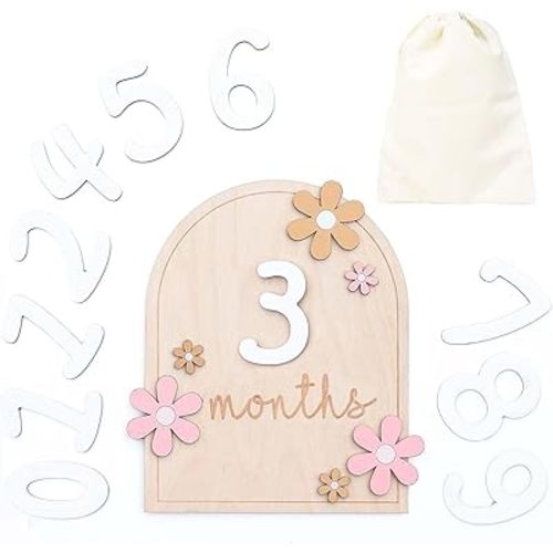 Baby Monthly Milestone Cards, Month Baby Milestone Signs, Perfect Newborn Photography Props to Document Your Baby´s Growth, Newborn Gift for Girl and Boy (Flower)