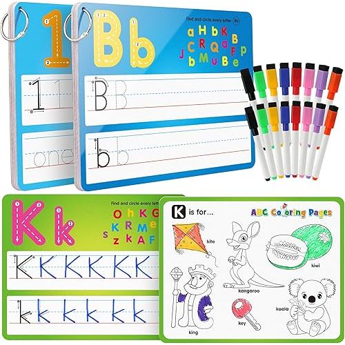 Coogam Handwriting Drawing Practice Cards, 36pcs Alphabet Number Painting Coloring with Pens, Double Sided Write and Wipe Tracing Flashcards, Educational Montessori Toy Gift for 3 4 5 Year Old Kids