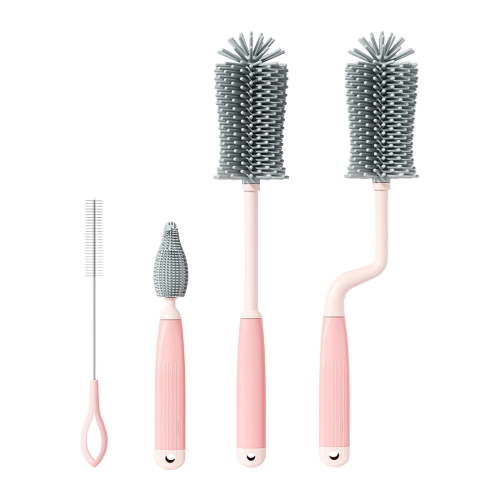 Bottle Brush Tube Cleaning Set, Silicone Bottle Brush 360 Degree Rotating Baby Nipple Brush Straw Brush Cleaning Set, High Temperature Resistant for Glassware, Vases and Narrow Neck Containers