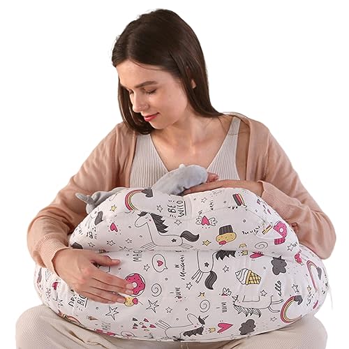 BATTOP Nursing Pillow for Breastfeeding with Removable Covers, PlusSize Breastfeeding Pillows for Mom, Bottle Feeding Pillow, Extra Pillow on Top for More Support for Mom