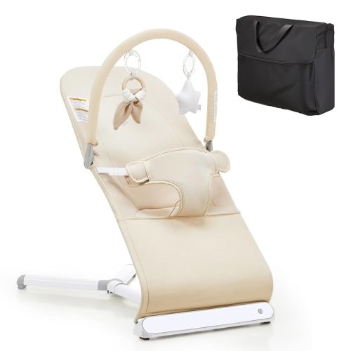 Lilian&Gema Baby Bouncer, Height-Adjustable Infant Bouncer Seat for Babies 0-6 Months, Newborn Bouncer with Soothing Music&Carry Bag, No Assembly