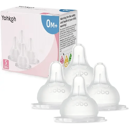 Nipples with Automatic Flow Lock, 100% Natural Feel, Soft Silicone, BPA-Free (0m+, S, 4 counts)