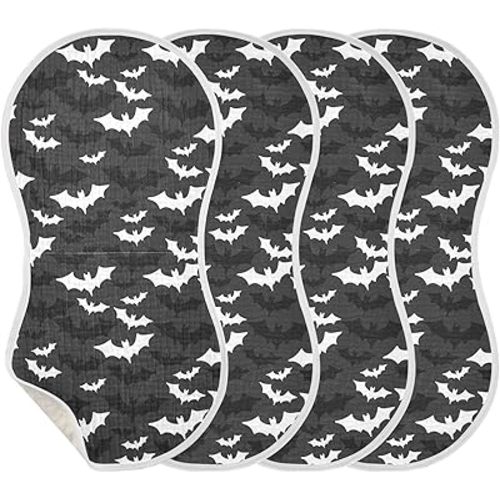 Muslin Burp Cloths for Baby Boys and Girls - 4-Pack Ultra Absorbent Halloween Bats Muslin Washcloths, Newborn Towel, Milk Spit Up Rags, Burp Cloth Bib for Unisex, 22 x 11 Inch