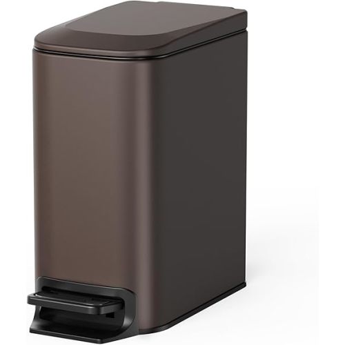 Cesun Small Bathroom Trash Can with Lid Soft Close, Step Pedal, 6 Liter / 1.6 Gallon Stainless Steel Garbage Can with Removable Inner Bucket, Anti-Fingerprint Finish (Brown)