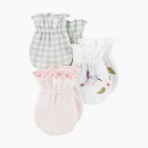 Carter's Mittens (3 Pack) - Leaves/Stripes/Gingham, 0-3M