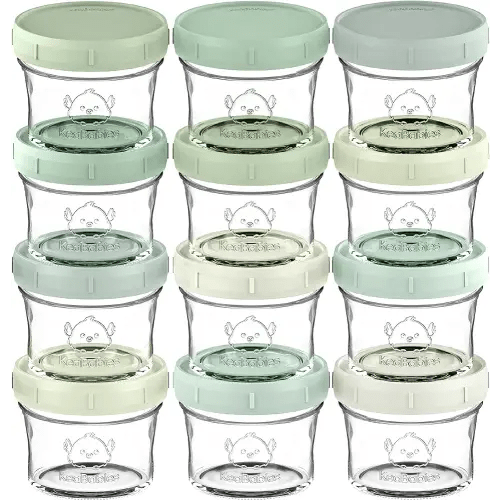 KeaBabies 12pk 4oz Glass Baby Food Containers with Lids - Leak-Proof, Microwavable Small Glass Jars, Baby Purees & Toddler Snack Storage Containers, BPA-Free, Dishwasher & Freezer Safe (Sage)
