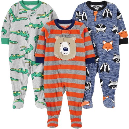 Simple Joys by Carter's Toddlers and Baby Boys' Loose-Fit Flame Resistant Fleece Footed Pajamas, Pack of 3