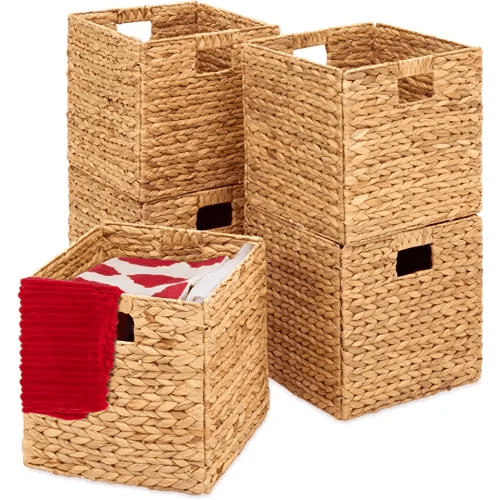 Best Choice Products 10.5x10.5in Hyacinth Baskets, Rustic Set Of 5 Multipurpose Collapsible Storage Organizer, Handwoven Laundry Totes for Bedroom, Living Room, Bathroom, Shelves - Natural