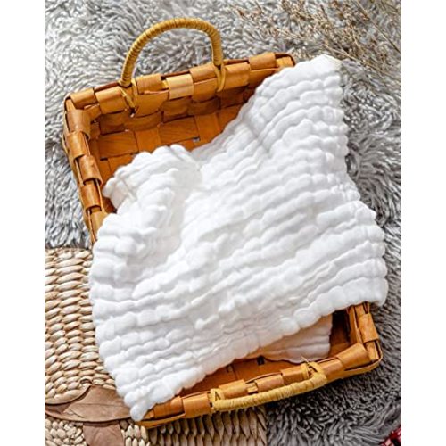 MUKIN Baby Washcloths - 10 Pack 12x12 inches (White)